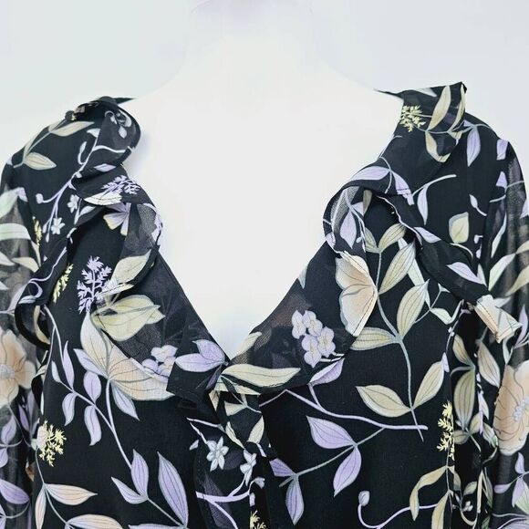 Calvin Klein Ruffle Floral Chiffon LS Blouse XL - Picture 3 of 8